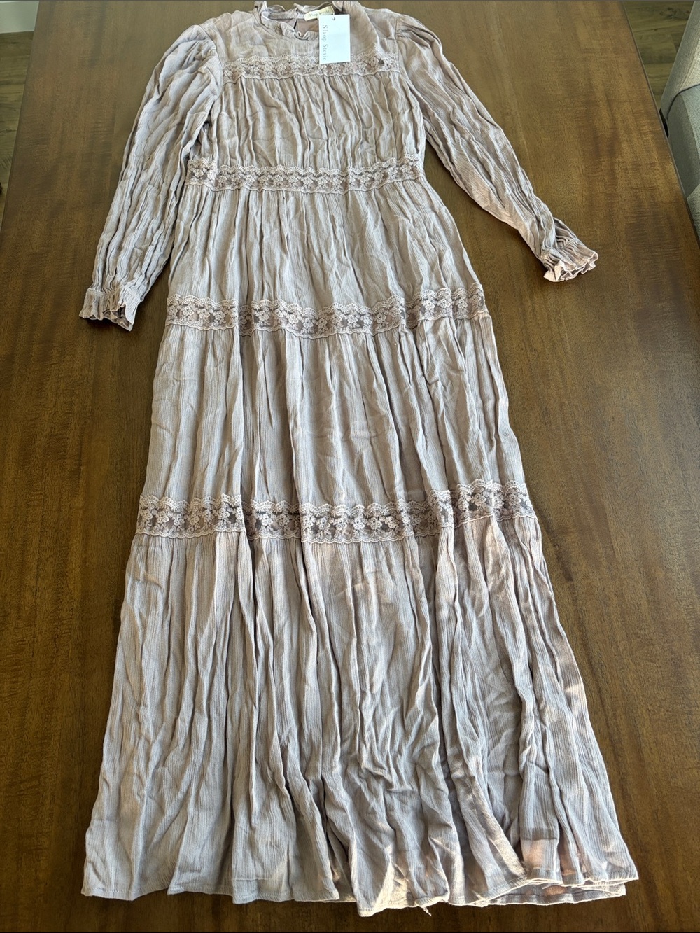 Shop Stevie Dusty Rose Midi Dress with Lace Trim
